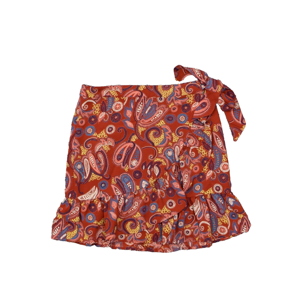 LOFT Rust Paisley Tie-Waist Mini Skirt